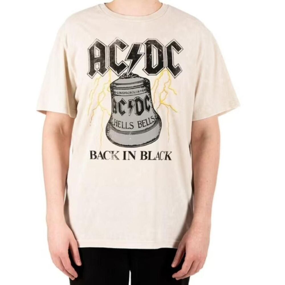 AC/DC Back in Black Hells Bells Graphic Tee Cream Mineral Wash XL NWT #rock